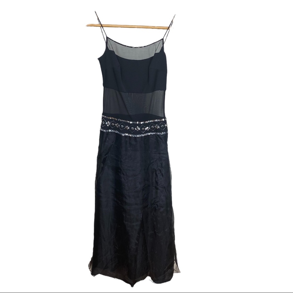 Fredericks of Hollywood Black Sheer Iridescent Silver Sequin Prom Party Dress 2